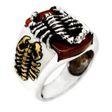 Sterling Silver Scorpio With Red Agate Oxidized Ring