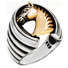 Load image into Gallery viewer, Sterling Silver Oxidized Horseshoe With Brass Horse Head Ring