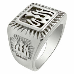 Sterling Silver Rhodium Plated Allah Shaped Rin