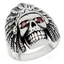 Load image into Gallery viewer, Sterling Silver Skull with Indian Headdress Oxidized Ring, Width 19mm, Height 22mm