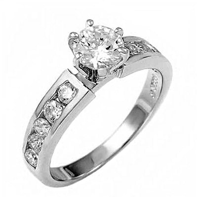 Sterling Silver Channel Set CZ Band and Prong Set CZ Ladies Ring, Width of 7MM