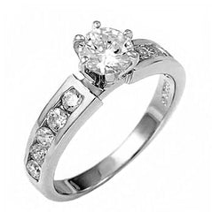 Sterling Silver Channel Set CZ Band and Prong Set CZ Ladies Ring, Width of 7MM