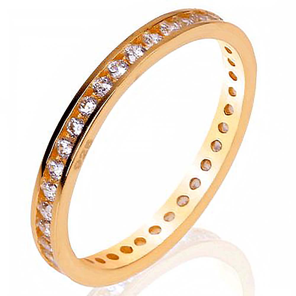 Sterling Silver Gold Plated Round CZ Channel Set Eternity Band Ring