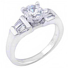 Load image into Gallery viewer, Sterling Silver Ladies Fashion Ring with Baguette Cz And a Prong Set CzAnd Ring Width of 7MM
