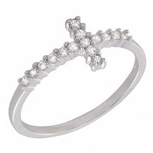 Load image into Gallery viewer, Sterling Silver Cross Line Ring with Clear CzAnd ring Width of 7MM