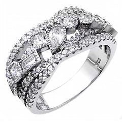Sterling Silver Baguette-Tear Drop Cz Ring with Ring Width of 10.5MM