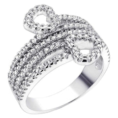 Sterling Silver Micro Pave Double Heart CZ RingAnd Width 16.7 mm
