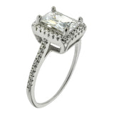 Sterling Silver 5X7mm Emerald Cut Halo Round CZ Engagement Ring