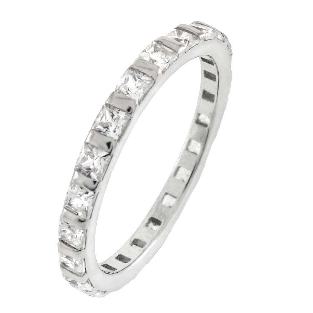 Sterling Silver Princess Cut CZ Eternity RingAnd Width 2.1mm