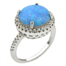 Load image into Gallery viewer, Sterling Silver Simulated Blue Opal Round Shaped Halo Ring With Clear CZ