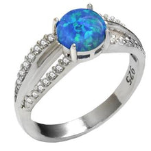 Load image into Gallery viewer, Sterling Silver Simulated Blue Opal With CZ Ring