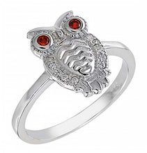 Load image into Gallery viewer, Sterling Silver Cubic Zirconia Stylish Owl with Red Eyes Ring and Width 13MM