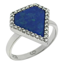 Load image into Gallery viewer, Sterling Silver Simulated Blue Opal Stone Shape with Cubic Zirconia Ring
