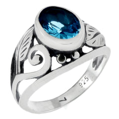 Sterling Silver Oval Aquamarine Ring Width-12.2mm