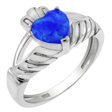 Load image into Gallery viewer, Sterling Silver Simulated Blue Opal Claddagh RingAnd Diameter 7mm