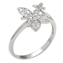 Load image into Gallery viewer, Sterling Silver Rhodium Two Butterfly Pave CZ Ring