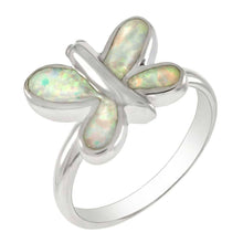 Load image into Gallery viewer, Sterling Silver Simulated White Opal Butterfly Shaped RingAnd Width 16mm