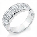 Sterling Silver Fancy Pave Grade AAA Round Cz Square Shape Ring with Ring Width of 7MM