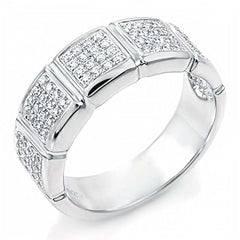 Sterling Silver Fancy Pave Grade AAA Round Cz Square Shape Ring with Ring Width of 7MM