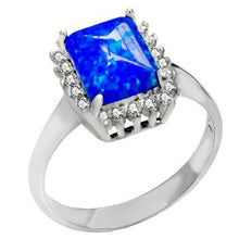 Load image into Gallery viewer, Sterling Silver Simulated Blue Opal Halo CZ Engagement Ring