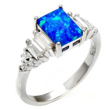 Load image into Gallery viewer, Sterling Silver Simulated Blue Opal With Baguette CZ Engagement Ring