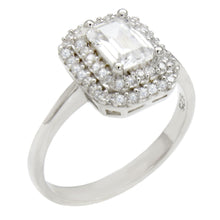 Load image into Gallery viewer, Sterling Silver Emerald Cut Halo Engagement Ring