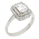 Sterling Silver Emerald Cut Halo Engagement Ring