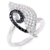 Sterling Silver Pave Setting Grade AAA Black & Clear Round CZ Ring