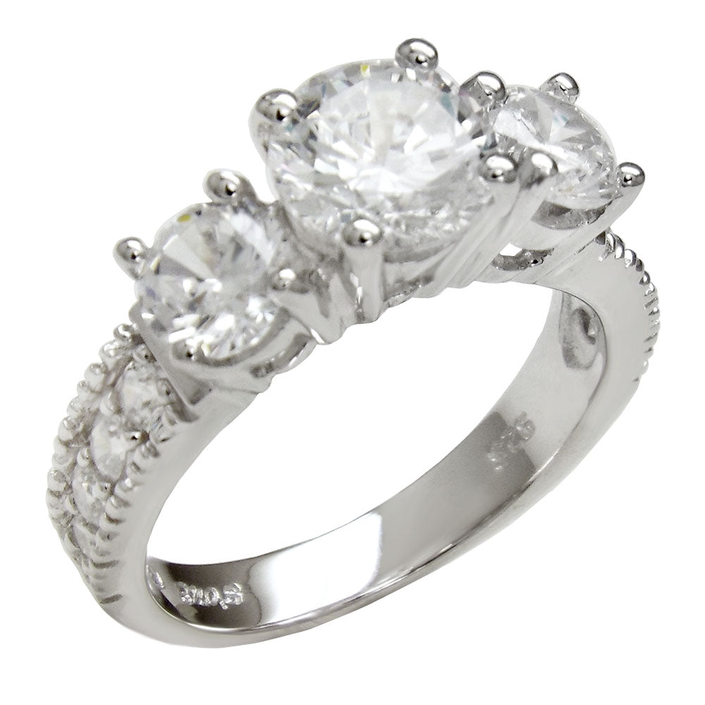 Sterling Silver Three Stone Round Cut CZ Engagement Ring