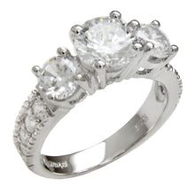 Load image into Gallery viewer, Sterling Silver Three Stone Round Cut CZ Engagement Ring