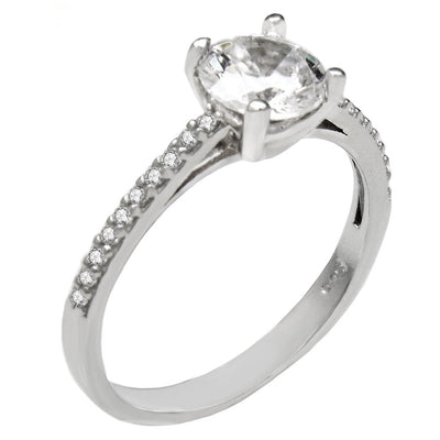 Sterling Silver Round CZ Solitaire Engagement Ring Width-6mm