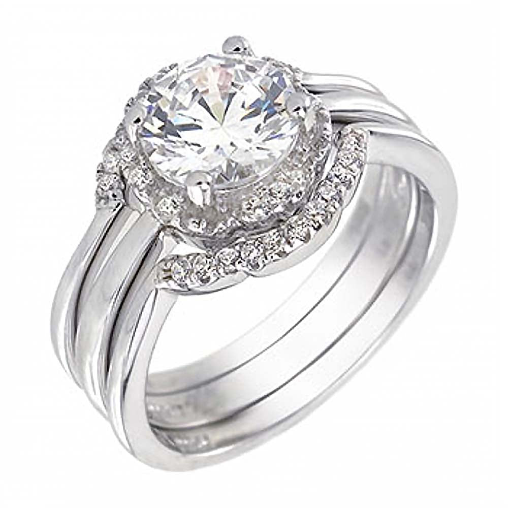 Sterling Silver 3pcs Pave Clear CZ Stone Bridal Ring SetAnd Width of 12MM
