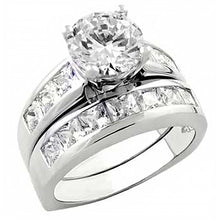 Load image into Gallery viewer, Sterling Silver Channel Set Cz Wedding Ring Set with an 8MM Prong Set Cz in the Center