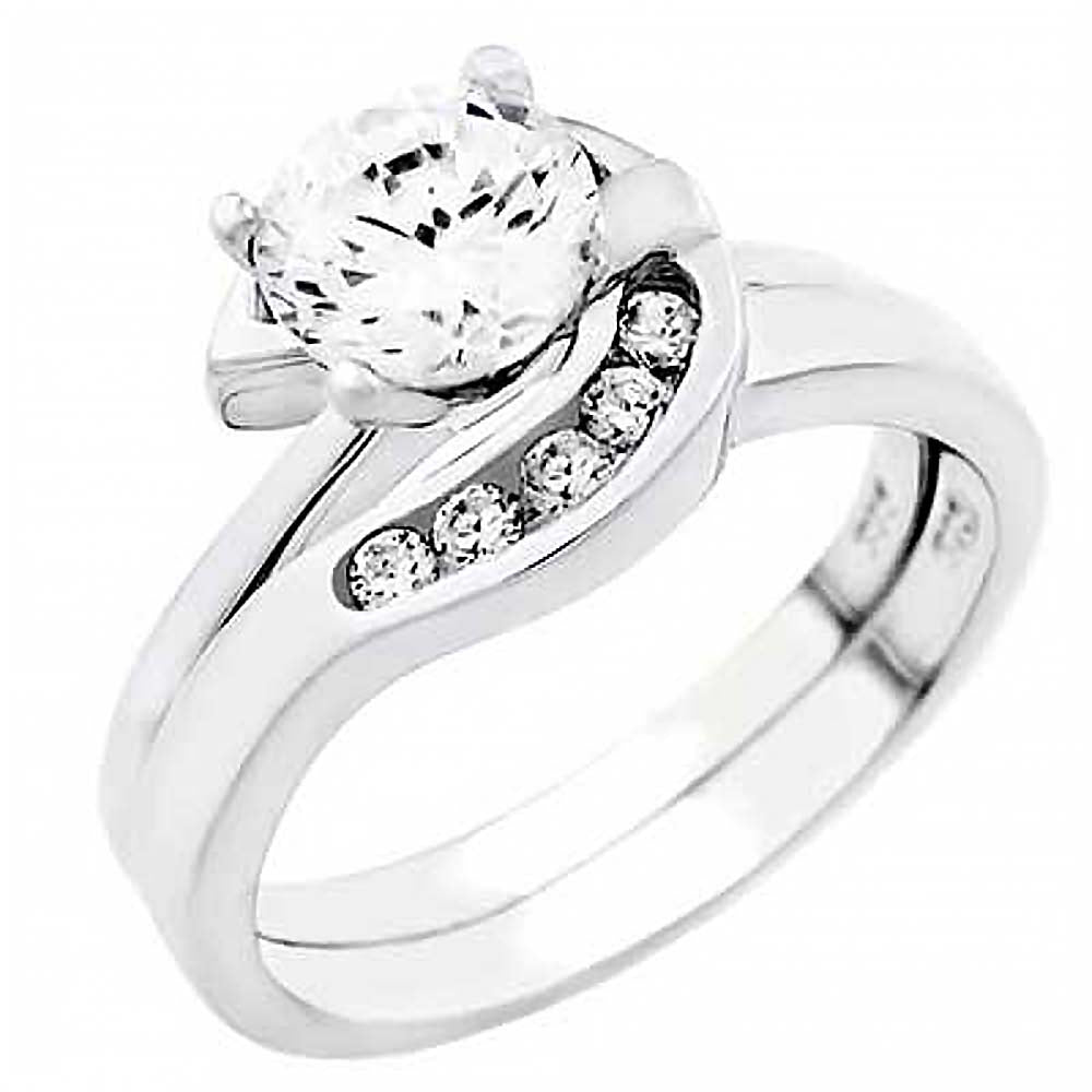 Sterling Silver Double Layer Zirconia Silver Wedding Ring SetAnd Width of 11MM