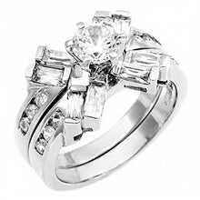 Load image into Gallery viewer, Sterling Silver Baguette and Round Cz Wedding Ring Set with a Prong Set Cz in the Middle