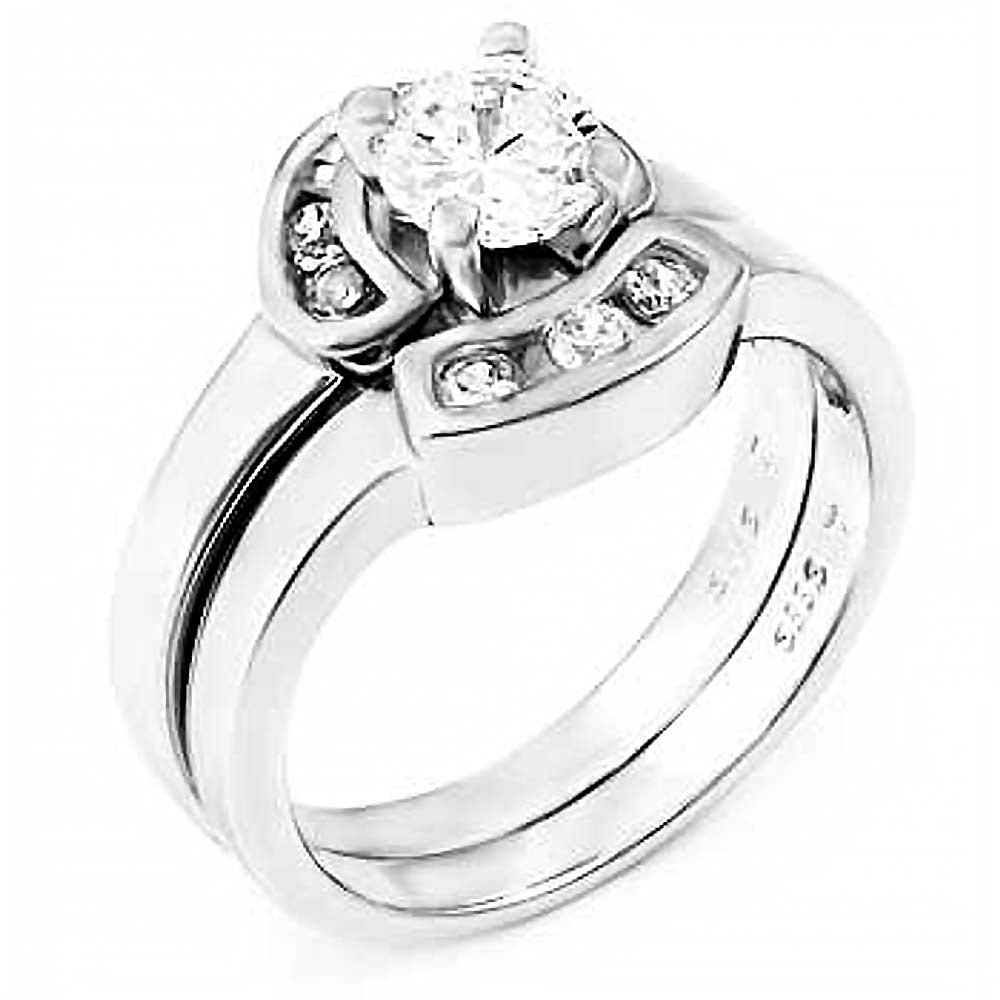 Sterling Silver Round Cz Wedding Ring Set with Prong Set Cz in the Middle