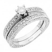 Load image into Gallery viewer, Sterling Silver Pave Set Cz Wedding Ring Set with a Prong Set Cz in the CenterAnd Ring Width of 7.5MM