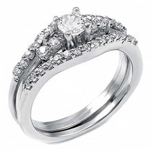 Load image into Gallery viewer, Sterling Silver Pave Set Cz Engagement Ring Set with a 4MM Prong Set round Cz in the CenterAnd Ring Width of 7MM
