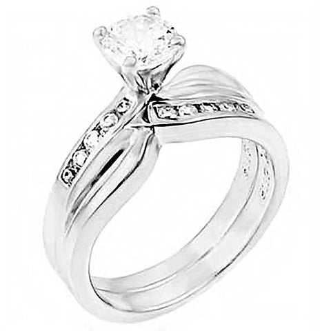 Sterling Silver Round Cz Wedding Ring Set with a 6MM Prong Set Round CzAnd Ring Width of 6MM