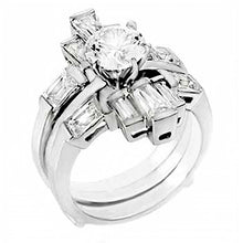 Load image into Gallery viewer, Sterling Silver Baguette Cz Wedding Ring Set with Prong Set Cz in the Center