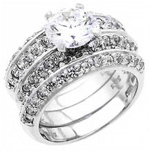 Load image into Gallery viewer, Sterling Silver 3 Pcs Round CZ With Side Stones Ring SetAnd Width of 12MM