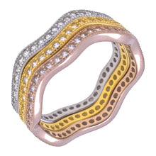 Load image into Gallery viewer, Sterling Silver Tri-Color Stackable Cz Bended Ring Set with Ring Width of 6MM