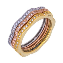 Load image into Gallery viewer, Sterling Silver Tri-Color Stackable Cz Flower Shape Ring Set with Ring Width of 5MM