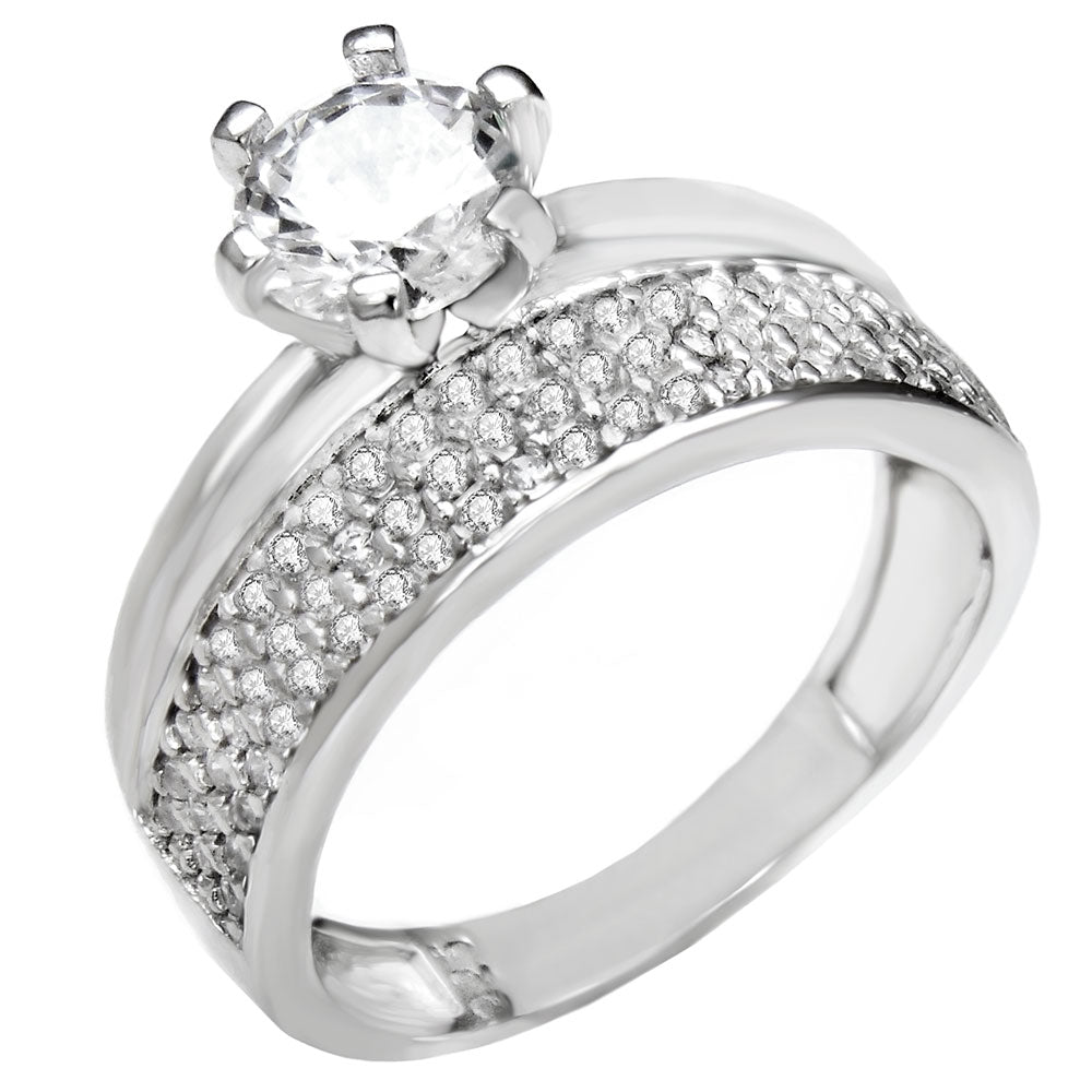 Sterling Silver Solitaire Micro Pave Band Wedding Ring Width-8.3mm
