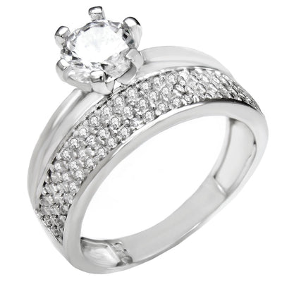 Sterling Silver Solitaire Micro Pave Band Wedding Ring Width-8.3mm