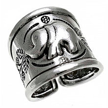 Load image into Gallery viewer, Sterling Silver Oxidized Leaves and Elephant Ring with Ring Width of 13MM