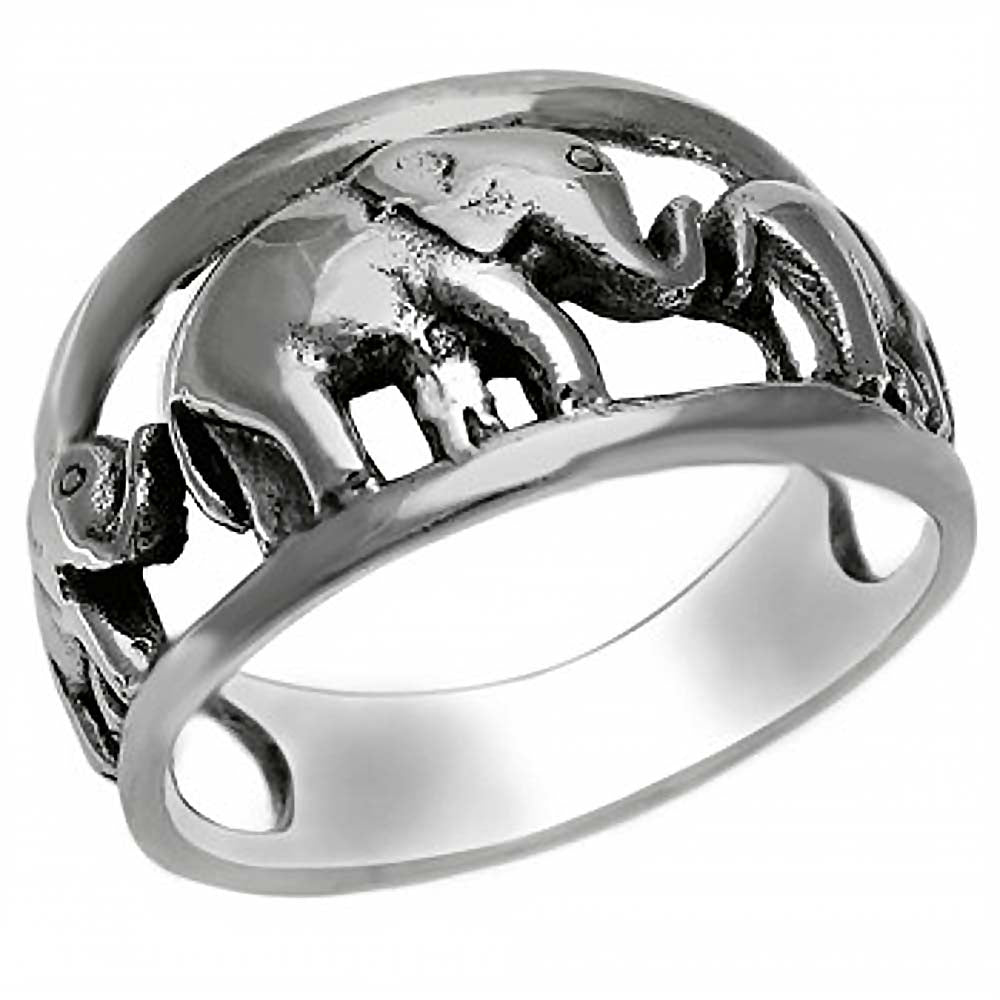 Sterling Silver Oxidized Marching Elephant Ring