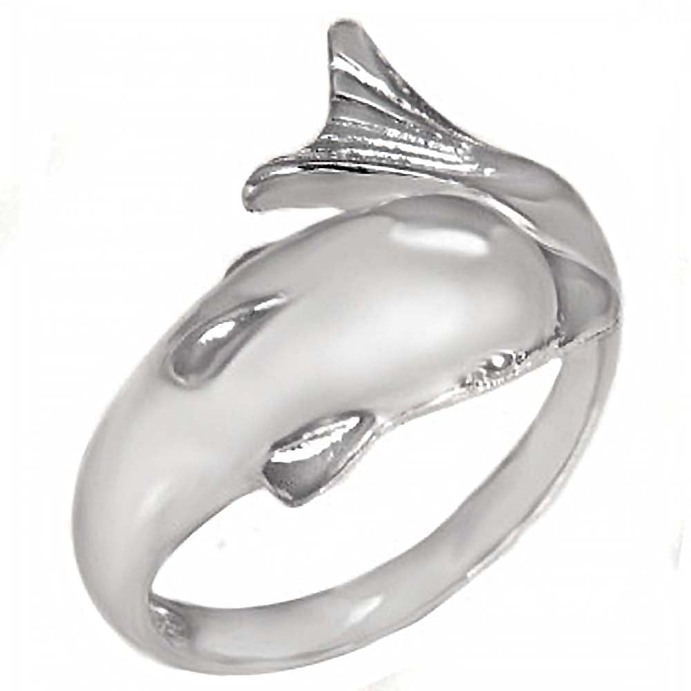 Sterling Silver Fancy Dolphin Ring with Ring Width of 15MM