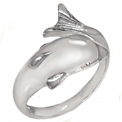 Sterling Silver Fancy Dolphin Ring with Ring Width of 15MM
