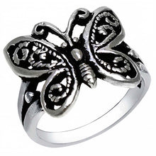Load image into Gallery viewer, Sterling Silver Oxidized Fancy Butterfly Split Band Ring with Ring Width of 15MM